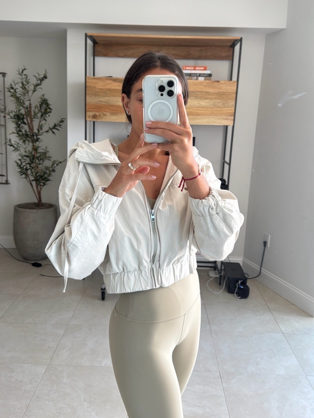 Zara Cream Cropped Hooded Bomber Jacket